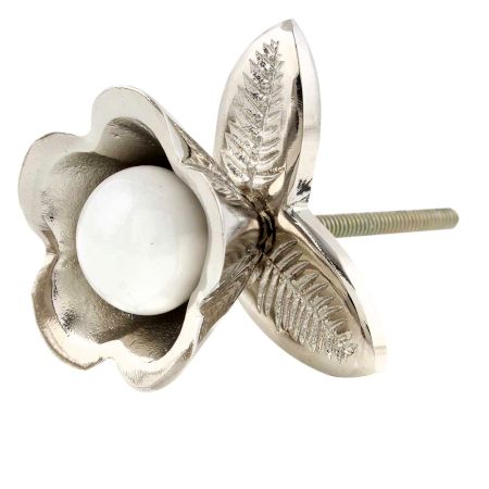 Silver Iron White Ceramic Bloom Cabinet Knobs